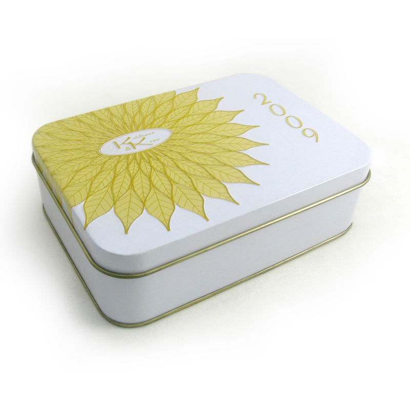 Rectangular gift tin with slip lid